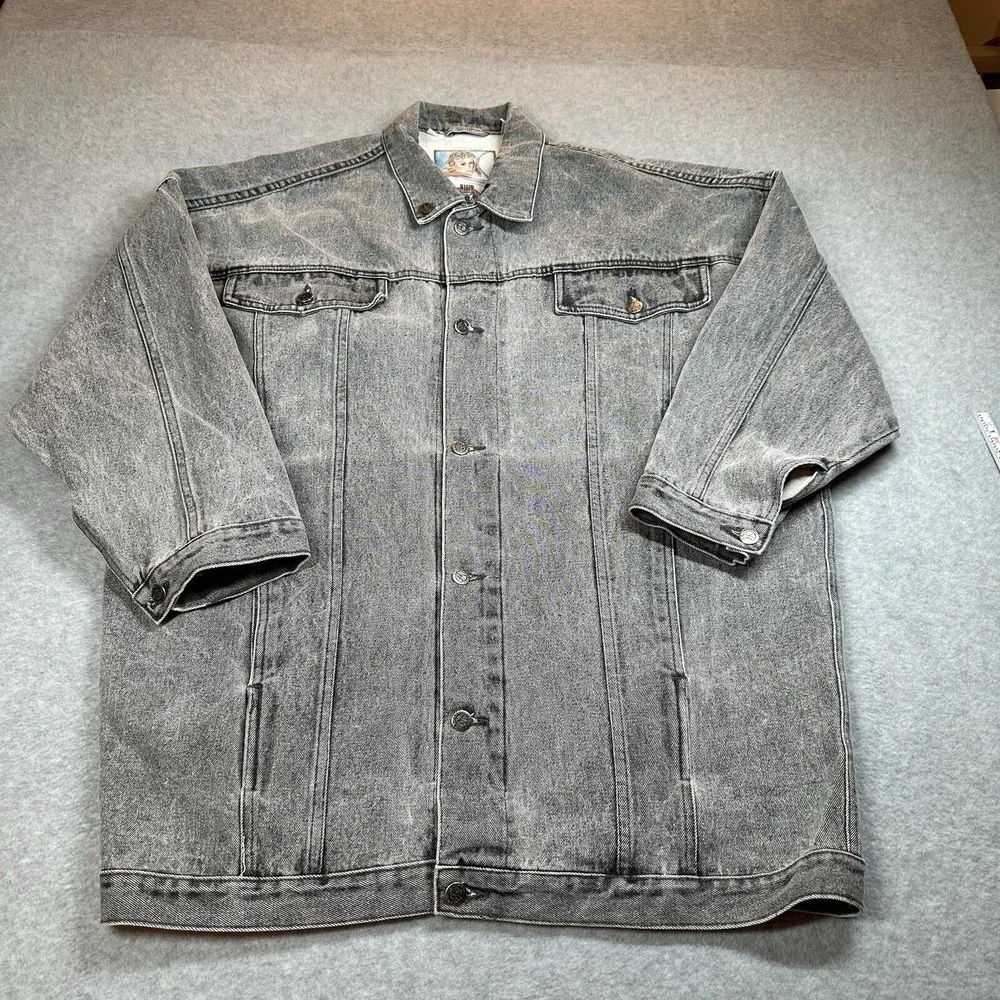 Whipp Oversized Denim Jacket Men's/Unisex L Gray‎ Wash 1/2 Sleeves Hip Hop Long